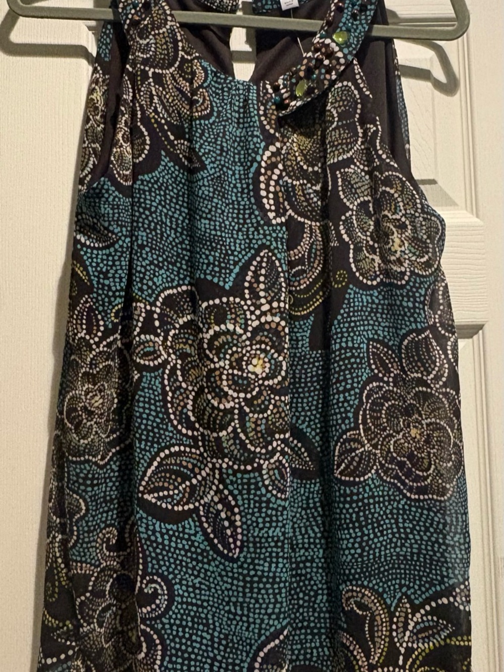 Dressbarn Teal and Brown Floral A-Line Top